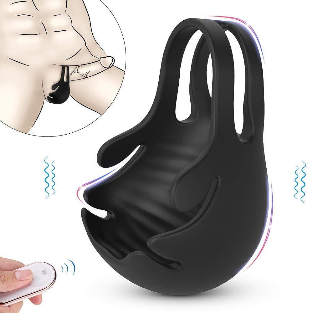 1.29-Inch 9-Speed Vibrating Penis Ring with Testicles Teaser