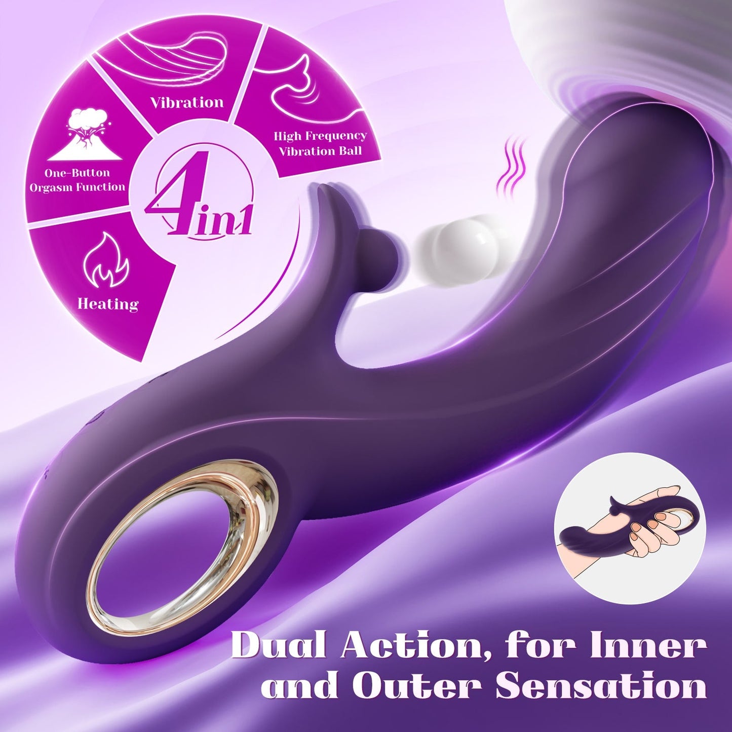 2023 New 4 in 1 High Frequency Vibration ball and Smart Heating Vibrator