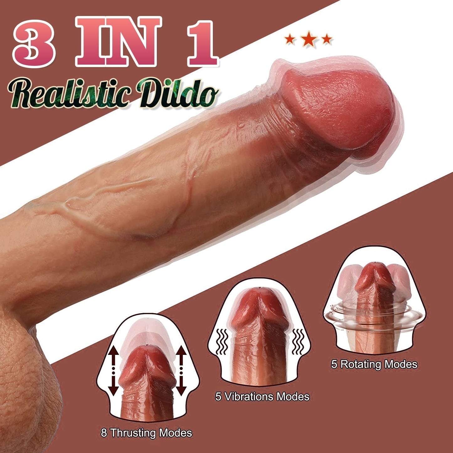 Silicone 3 in 1 Realistic Vibrating Dildo