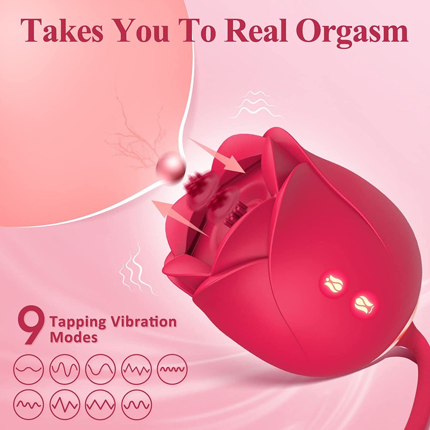 Air Pulse Tapping Clit Rose Vibrator with Thrusting Dildo