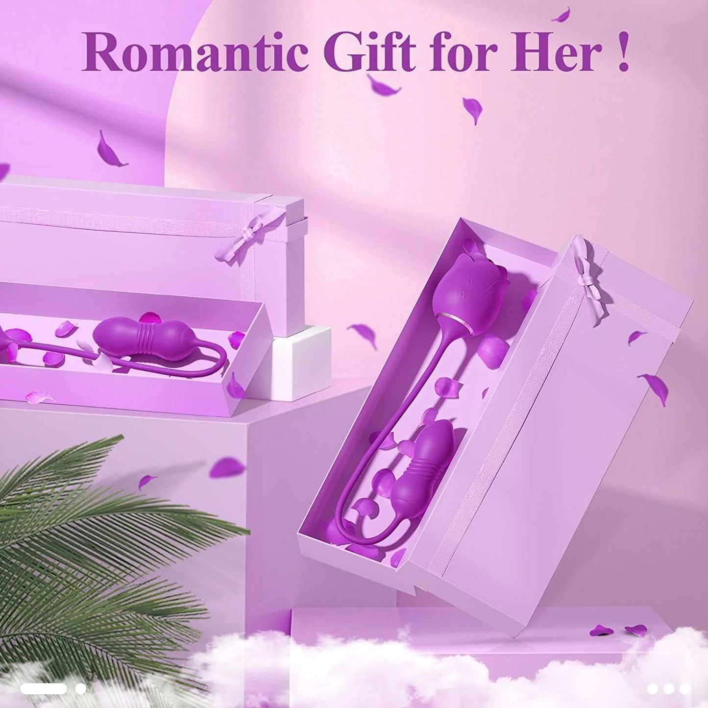 Air Pulse Tapping Clit Rose Vibrator with Thrusting Dildo