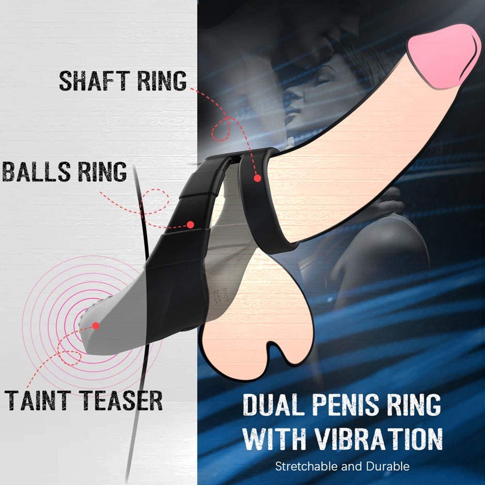 10 Vibration Modes Double Circles with Taint Teaser Penis Ring