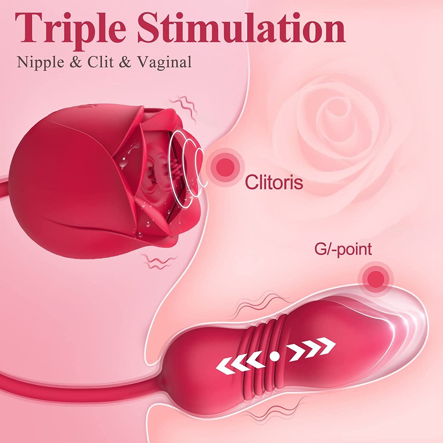 Air Pulse Tapping Clit Rose Vibrator with Thrusting Dildo