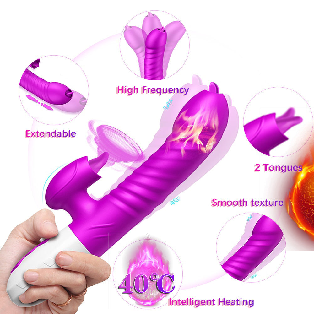 2 Tongues Licking G-Spot Rabbit Stimulator Vibrator