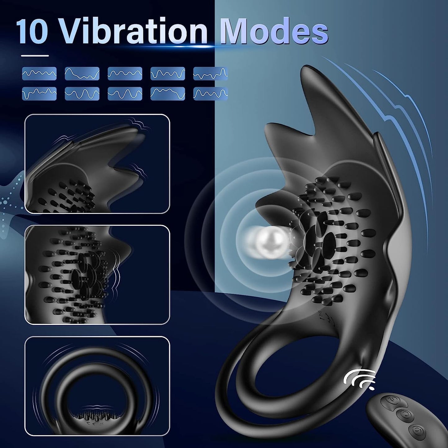 Vibrating Cock Ring, Penis Ring Vibrator with 10 Vibration Modes